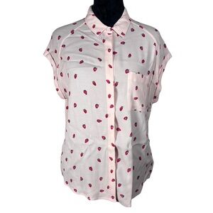 Rails Pink Strawberry Print Button-Down Top